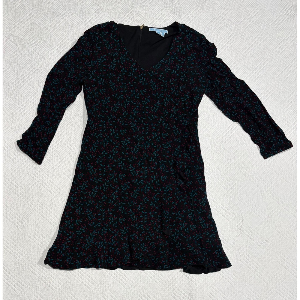 Draper James Winter Berry Print Dress Black Flutter Long Sleeve Classy Size 12